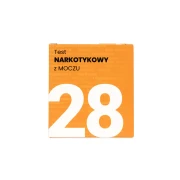Opakowanie testu narkotykowego z moczu BISAF 28w1 w kolorze pomarańczowym z oznaczeniem liczby paneli i nazwą produktu.