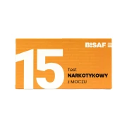 Opakowanie testu narkotykowego z moczu BISAF 15w1 w kolorze pomarańczowym z oznaczeniem liczby paneli i nazwą produktu.