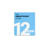 Opakowanie testu narkotykowego ze śliny BISAF 12w1, przedstawione na jasnym tle.