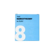 Opakowanie testu narkotykowego ze śliny BISAF 8w1, przedstawione na jasnym tle.
